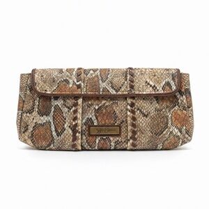 Jessica Simpson Snake-Print Foldover Clutch — Brown/Tan. Y2K.